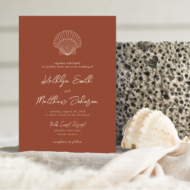 Terracotta Shell Beach Ocean Destination Wedding Invitation (Creator Uploaded)