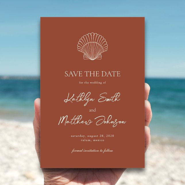 Terracotta Shell Beach Ocean Destination Wedding Save The Date (Creator Uploaded)