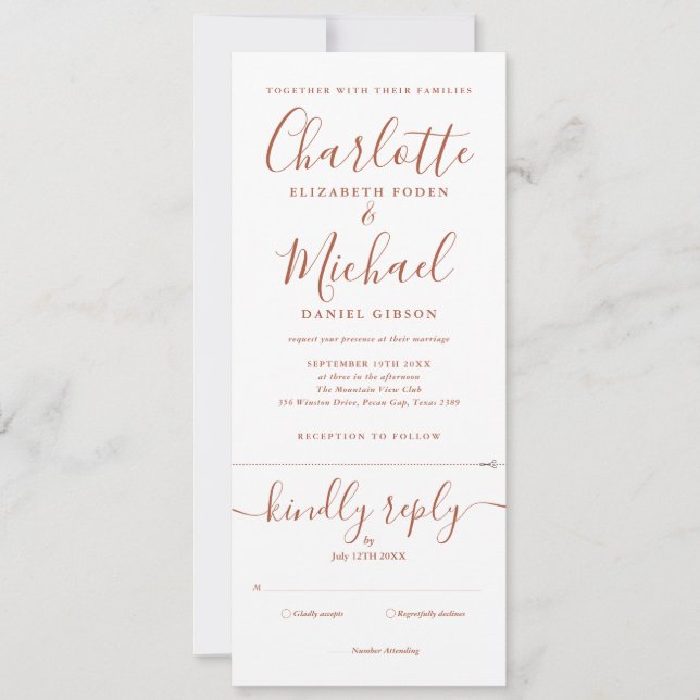 Terracotta Signature Script All In One Wedding Invitation (Front)