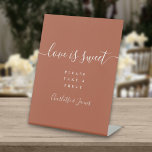 Terracotta Signature Script Love Is Sweet Favour Pedestal Sign<br><div class="desc">This elegant terracotta minimalist script love is sweet sign is perfect for all celebrations. Designed by Thisisnotme©</div>