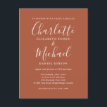 Terracotta Signature Script Wedding Invitation Postcard<br><div class="desc">Featuring signature style names,  this elegant terracotta wedding invitation postcard can be personalized with your information in chic lettering. Designed by Thisisnotme©</div>