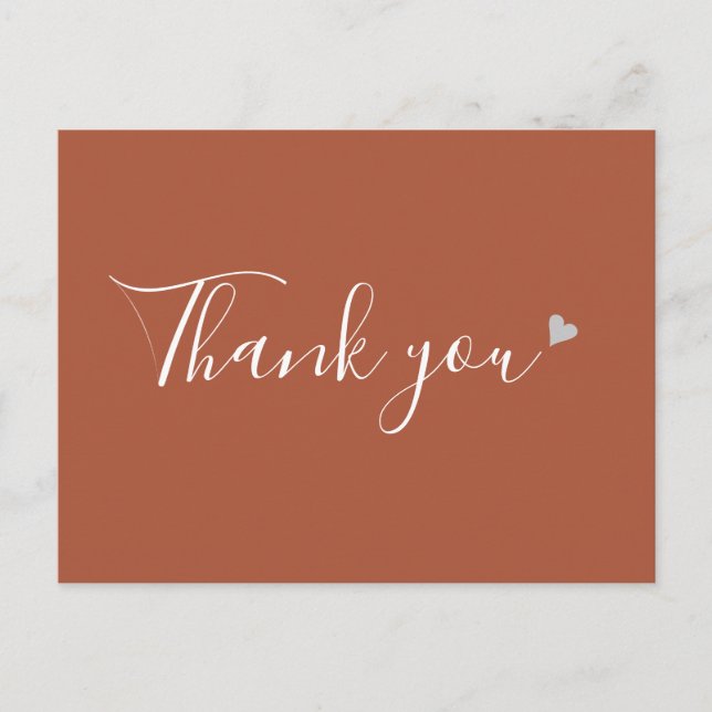 Terracotta Silver Heart Script Business Thank You Postcard (Front)