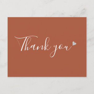 Terracotta Silver Heart Script Business Thank You Postcard