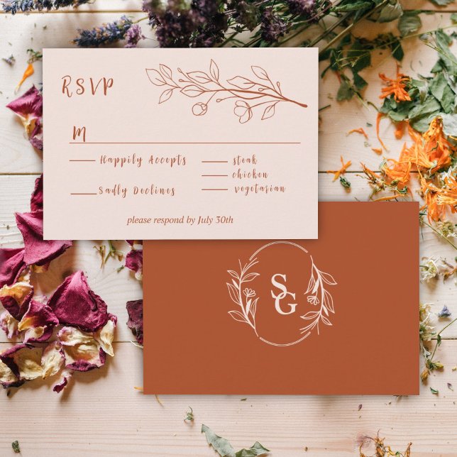 Terracotta Simple Boho Floral Bicolor  RSVP Enclosure Card (Creator Uploaded)