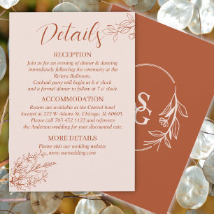 Terracotta Simple Boho Floral Wedding Details Enclosure Card