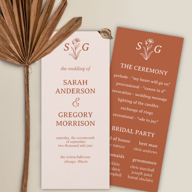 Terracotta Simple Boho Floral Wedding Program (Creator Uploaded)