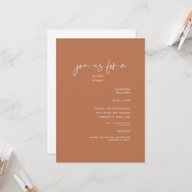 Terracotta Simple Bridal Shower  Invitation (Front/Back In Situ)