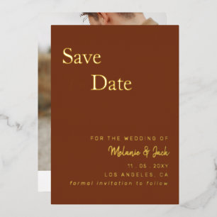 Terracotta Simple Calligraphy Photo Save The Date