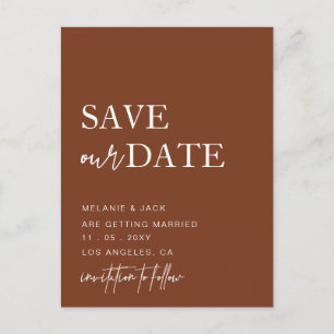 Terracotta Simple Calligraphy Save The Date Announcement Postcard
