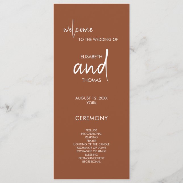 Terracotta simple elegant wedding programme  (Front)