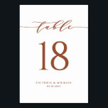 Terracotta Simple Minimalist Script Wedding Table Number<br><div class="desc">Add an elegant terracotta and white accent to your event with these customisable table numbers cards. It features a simple calligraphy script and classic typography. Personalise by adding names,  dates and table numbers. This terracotta table number card is perfect for weddings,  bridal,  baby showers,  and so much more.</div>