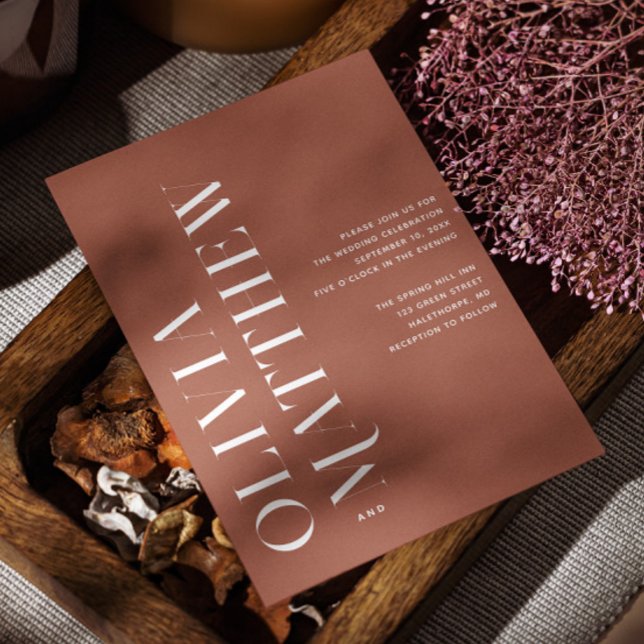 Terracotta simple minimalist wedding + QR details Invitation (Creator Uploaded)