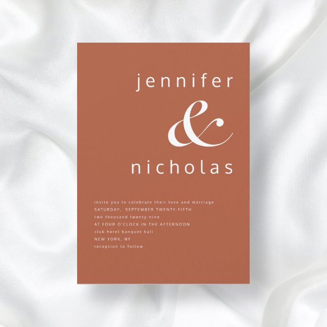 Terracotta Simple Modern Typography Wedding Invitation (Front / Terracotta Simple Modern Typography Wedding Invitation)