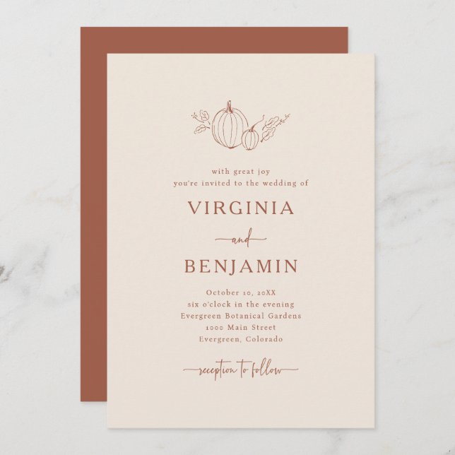Terracotta Simple Wedding Invitation (Front/Back)