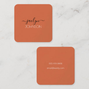 Terracotta Simple White Script Personalised Name Square Business Card