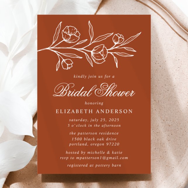 Terracotta Sketched Floral Bridal Shower Invitation (Creator Uploaded)