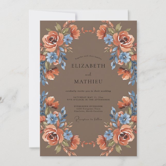 Terracotta Slate Antique Rose Wedding Invitation (Front)