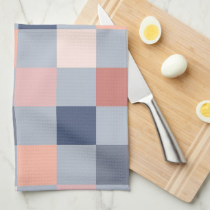 Terracotta, Slate Blue Chequerboard Tea Towel