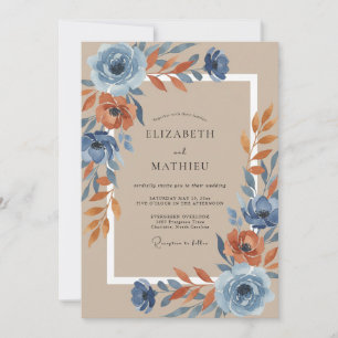 Terracotta Slate Leafy Wedding Invitation