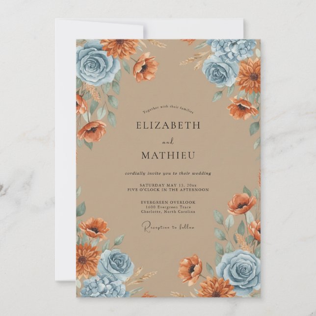 Terracotta Slate Peony Wedding Invitation (Front)