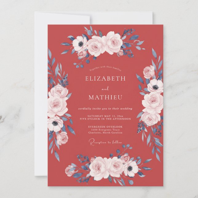 Terracotta Slate Petal Wedding Invitation (Front)
