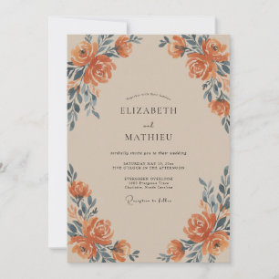 Terracotta Slate Rose Wedding Invitation