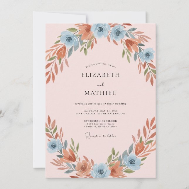 Terracotta Slate Wreath Wedding Invitation (Front)