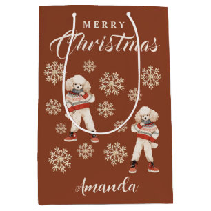Terracotta Snowflakes Poodle Medium Gift Bag