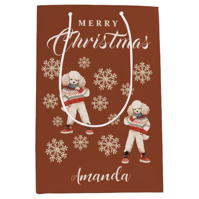 Terracotta Snowflakes Poodle  Medium Gift Bag (Front)