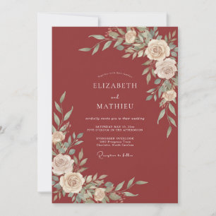 Terracotta Soft Cream Leafy Wedding Invitation