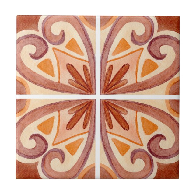 Terracotta Spanish Talavera Tile Pattern (Front)