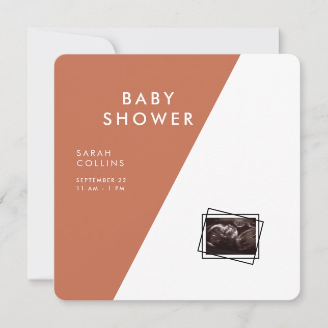 Terracotta Square Geometric Rounded Baby Shower  Invitation (Front)