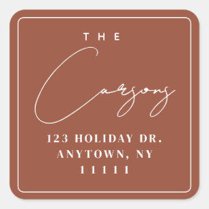 Terracotta Square Modern Return Address Label