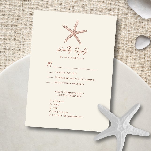 Terracotta Starfish Beach Destination Wedding RSVP Card (Creator Uploaded)