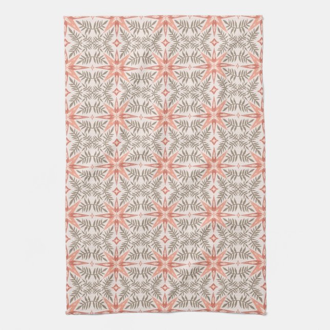 Terracotta Stars & Vines Boho Pattern Tea Towel (Vertical)