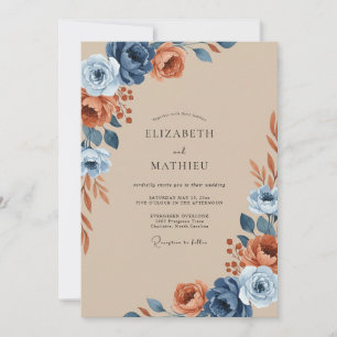 Terracotta Steel Wildflower Wedding Invitation