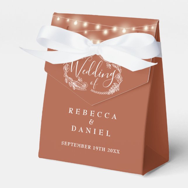 Terracotta String Lights Floral Wedding Favour Box (Front Side)