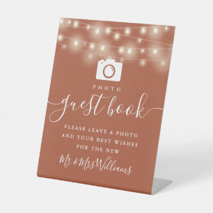 Terracotta String Lights Photo Guest Book Pedestal Sign