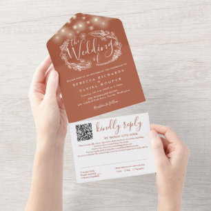 Terracotta String Lights QR Code Wedding All In One Invitation