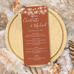 Terracotta String Lights Signature Wedding Menu<br><div class="desc">Elegant terracotta wedding menu card featuring pretty string lights and signature style names. This modern menu card can be personalised with your information in chic white lettering. Designed by Thisisnotme©</div>