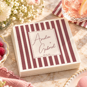 Terracotta Stripe Earthy Wedding Couple Name Napkin