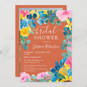 Terracotta summer floral photo bridal shower invitation