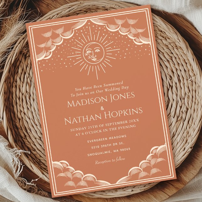 Terracotta Sun and Moon Tarot Gothic Wedding  Invitation (Creator Uploaded)