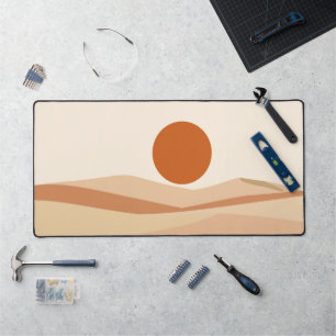 Terracotta Sun Boho Abstract Landscape Mid-Century Desk Mat