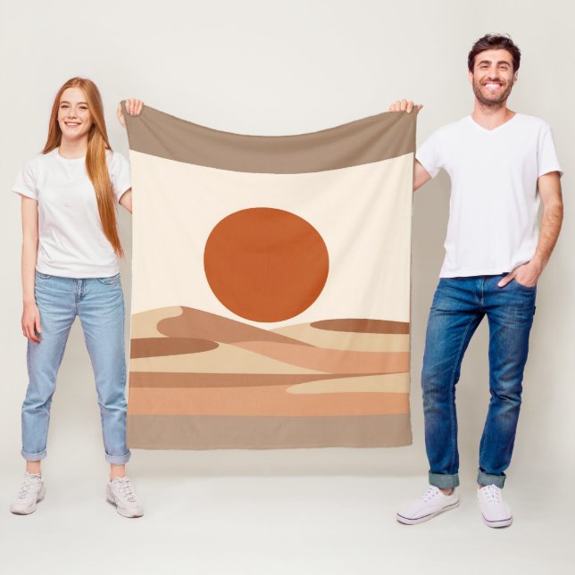 Terracotta Sun Minimalist Boho Abstract Landscape  Fleece Blanket (In Situ)