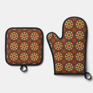 Terracotta Sunburst Tile – Geometric  Oven Mitt & Pot Holder Set