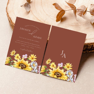Terracotta Sunflower Monogram Floral Wedding Invitation
