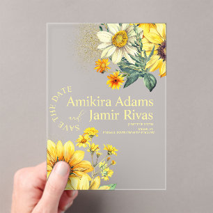 Terracotta Sunflowers Wildflowers Bohemian Wedding Acrylic Invitations