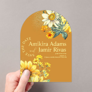 Terracotta Sunflowers Wildflowers Bohemian Wedding Acrylic Invitations