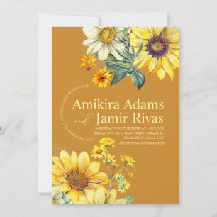 Terracotta Sunflowers Wildflowers Bohemian Wedding Invitation
